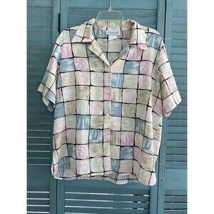 Blouseworks Women's Button Up Shirt ~ Sz 13/14 ~ Pink & Blue ~ Short Sleeve